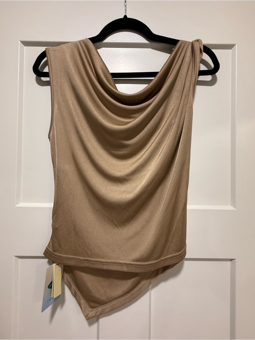 OGL drapey cowl neck top in Light Tan